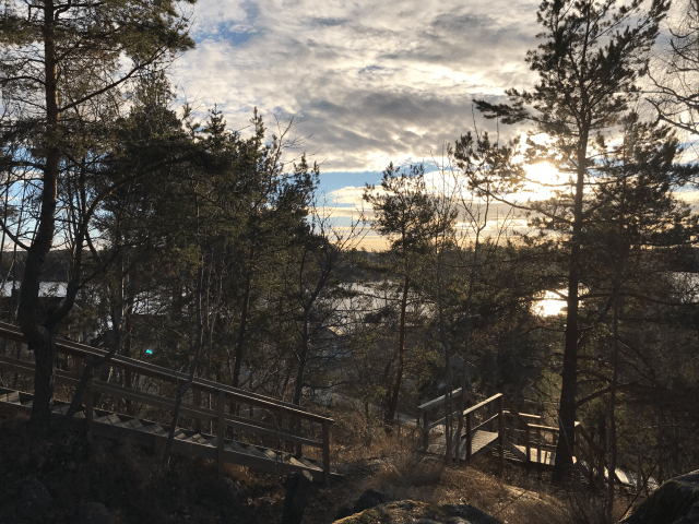 The steps leading up to the filled-in mine shaft.